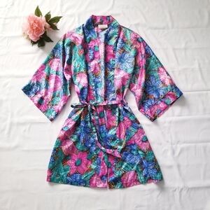 Vintage 90s California Dynasty Satin Floral Short Robe Day Robe